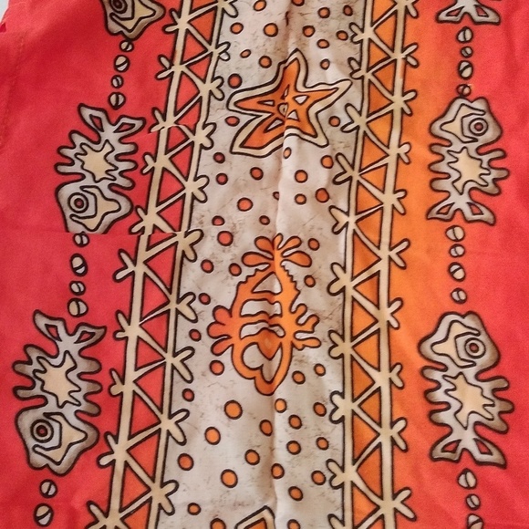 Orange Printed Scoop Neck Long Shift Dress, Sizes Small or Large - Picture 4 of 6